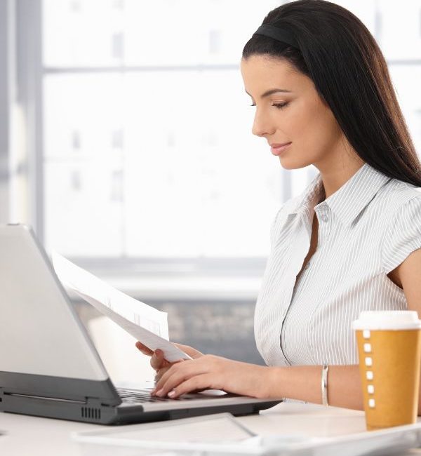 Woman doing research on computer