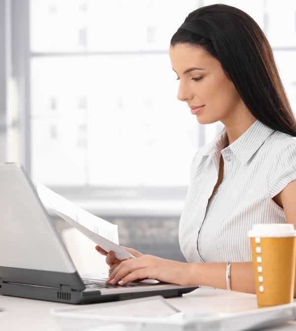 Woman doing research on computer